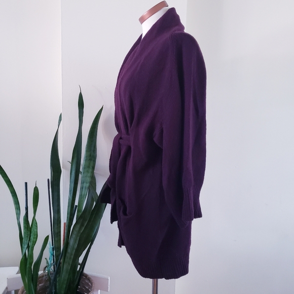 VINCE Knit Wool Blend Open Wrap Long Line Cardigan - Burgundy M - Picture 9 of 12